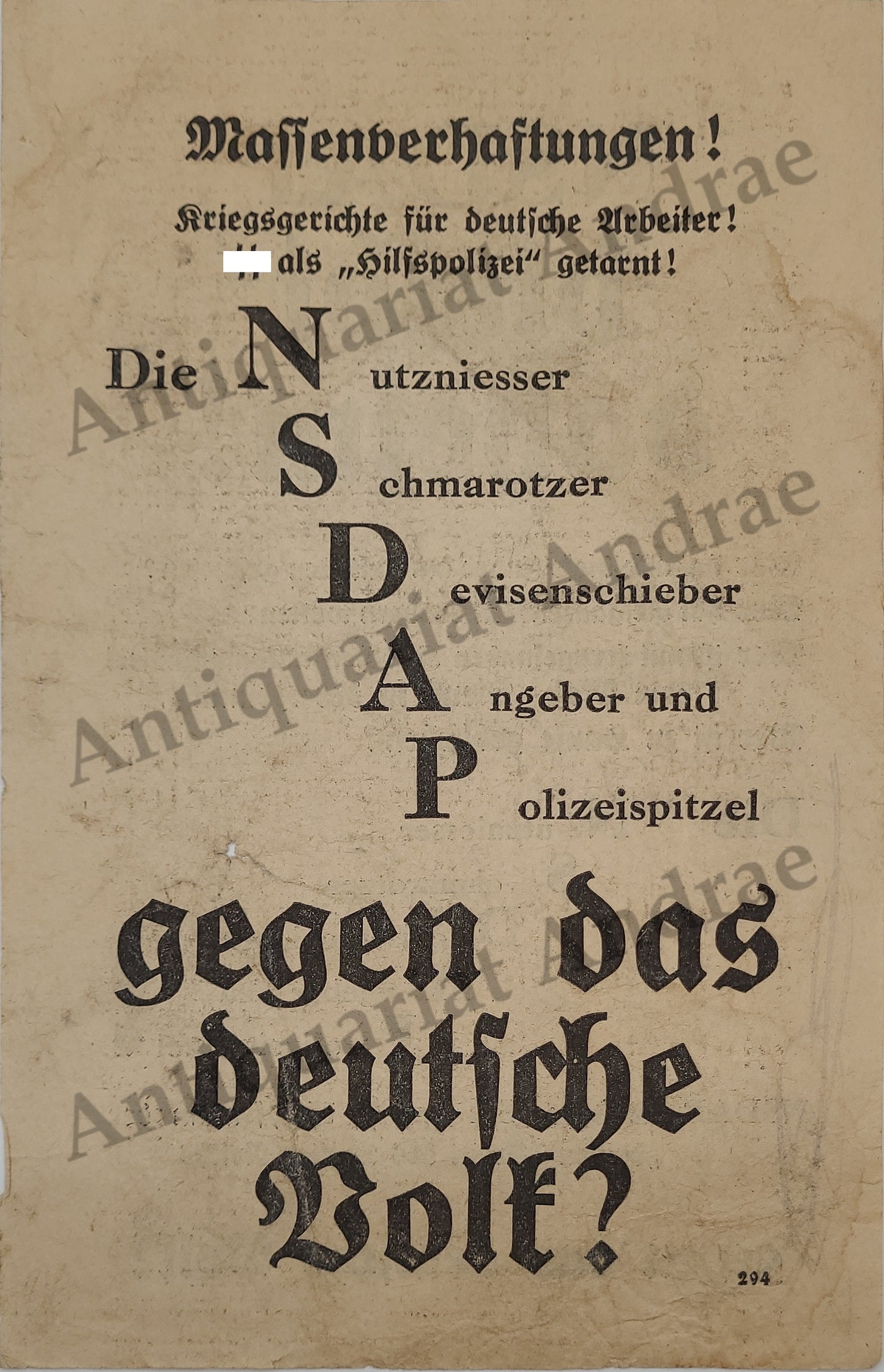 Illegales Flugblatt #2 (Antifaschismus 2. Weltkrieg)