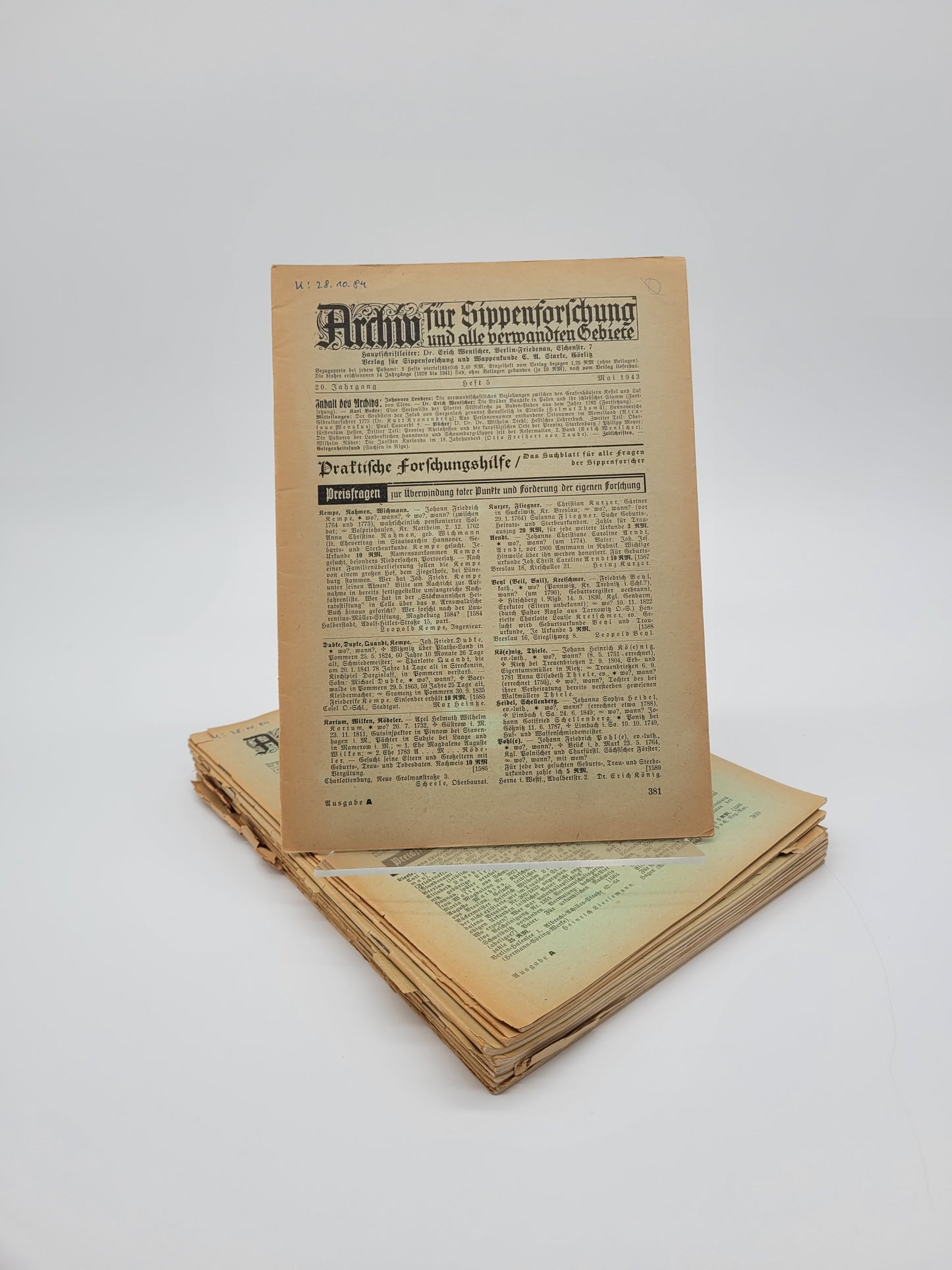 Archiv für Sippenforschung und alle verwandten Gebiete 1943 Kompletter Jahrgang (12 Hefte)