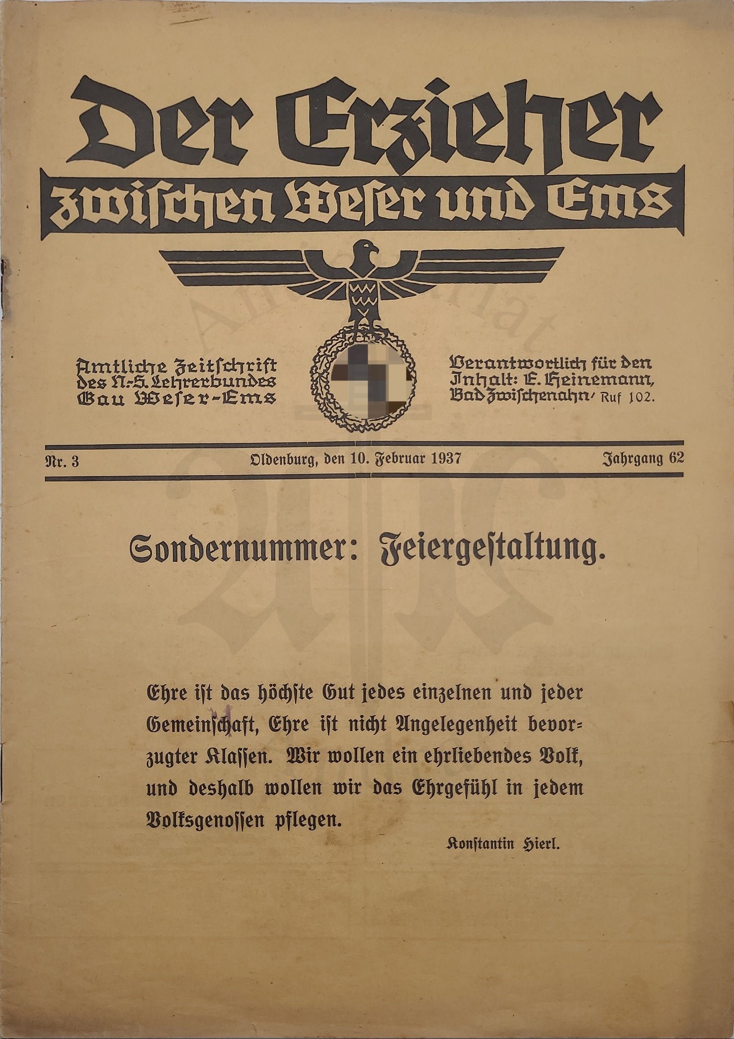 Der Erzieher Sondernummer: Feiergestalltung