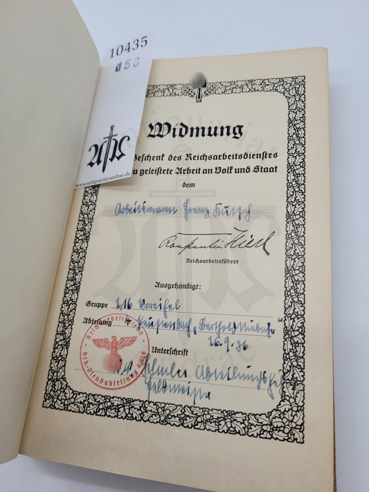 Bausteine zum Dritten Reich (Konstantin Hierl Widmung)