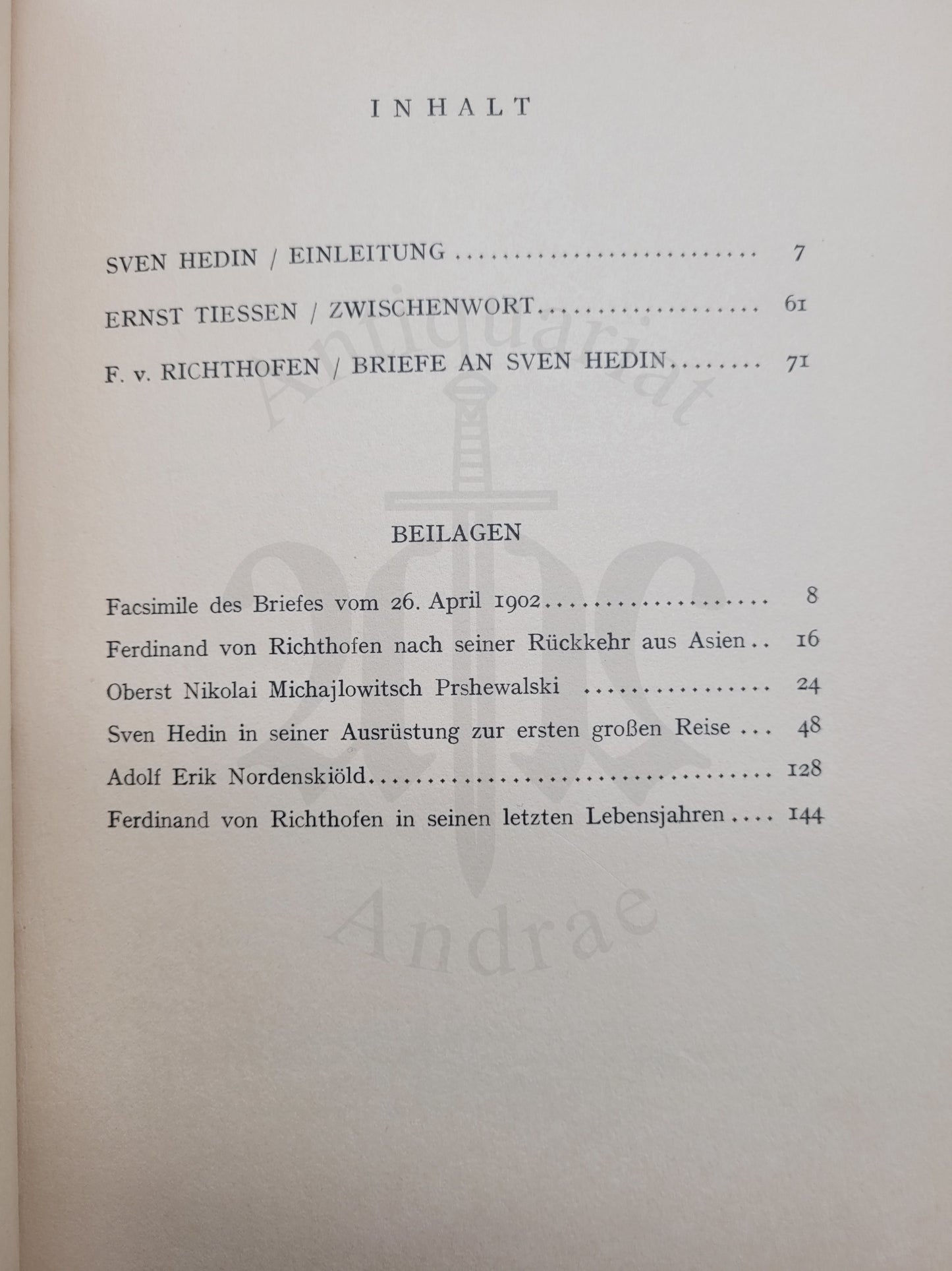 Ferdinand Freiherr von Richthofen an Sven Hedin