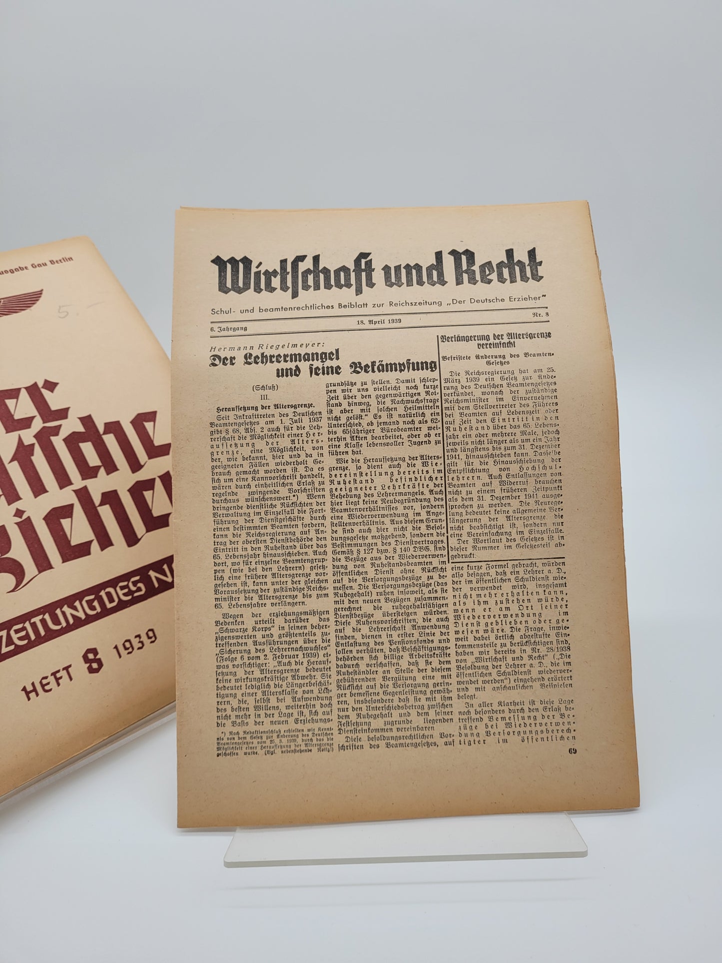 Reichszeitung des NSLB - Der deutsche Erzieher Heft 8; 1939