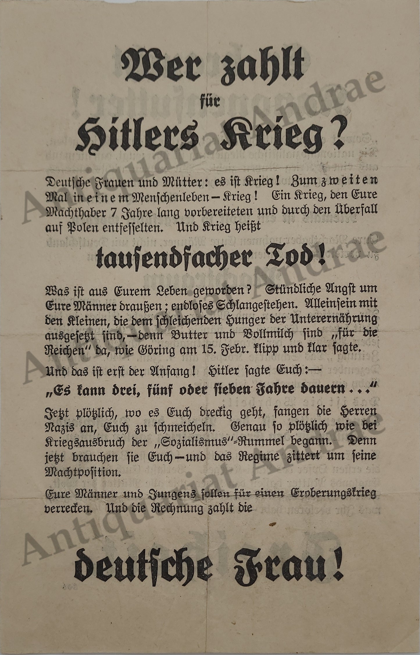 Illegales Flugblatt #3 (Antifaschismus 2. Weltkrieg)