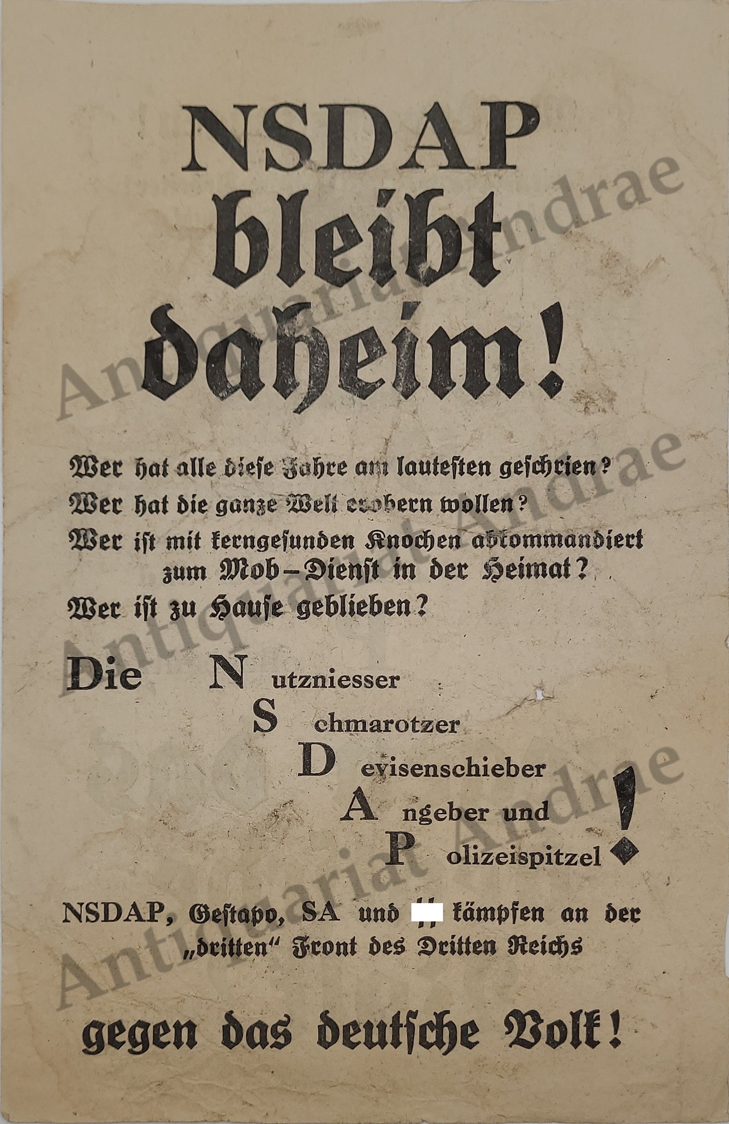 Illegales Flugblatt #2 (Antifaschismus 2. Weltkrieg)