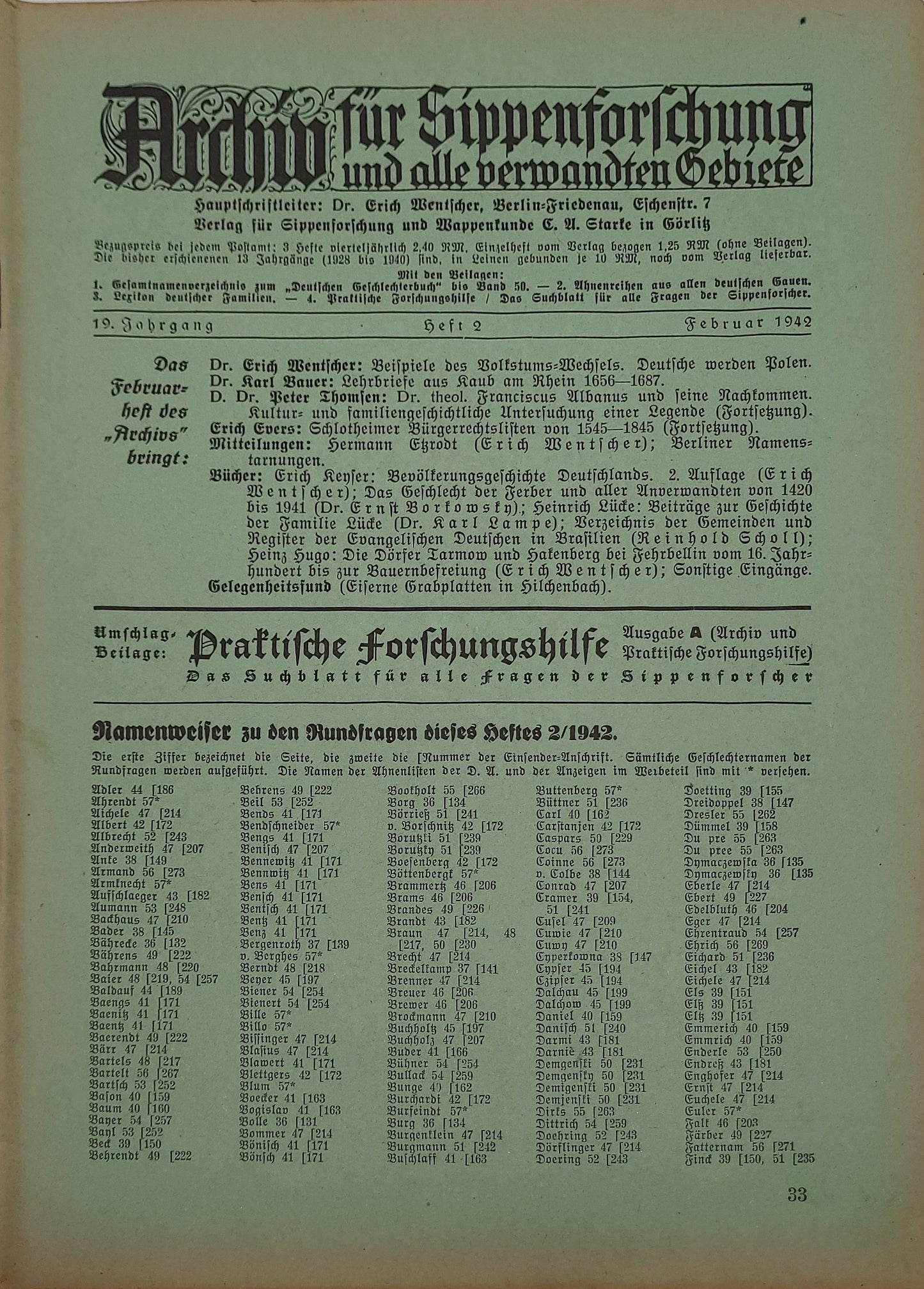 Archiv für Sippenforschung und alle verwandten Gebiete 1942 Kompletter Jahrgang (12 Hefte)