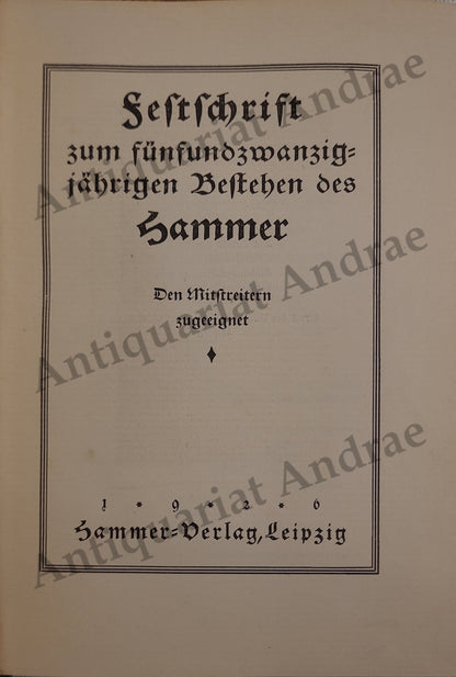 Festschrift zum fünfundzwanzigjährigen Bestehen des Hammer (Verlags-Chronik)