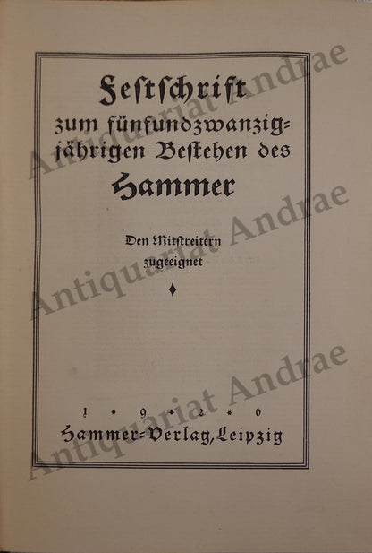 Festschrift zum fünfundzwanzigjährigen Bestehen des Hammer (Verlags-Chronik)