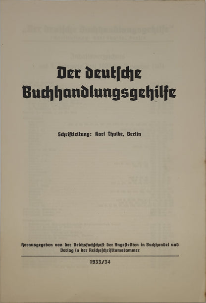 Der deutsche Buchhandlungsgehilfe 1933/34 Inhaltsverzeichnis