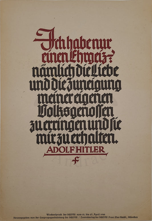 Adolf Hitler Wochenspruch 21.-27. April 1940