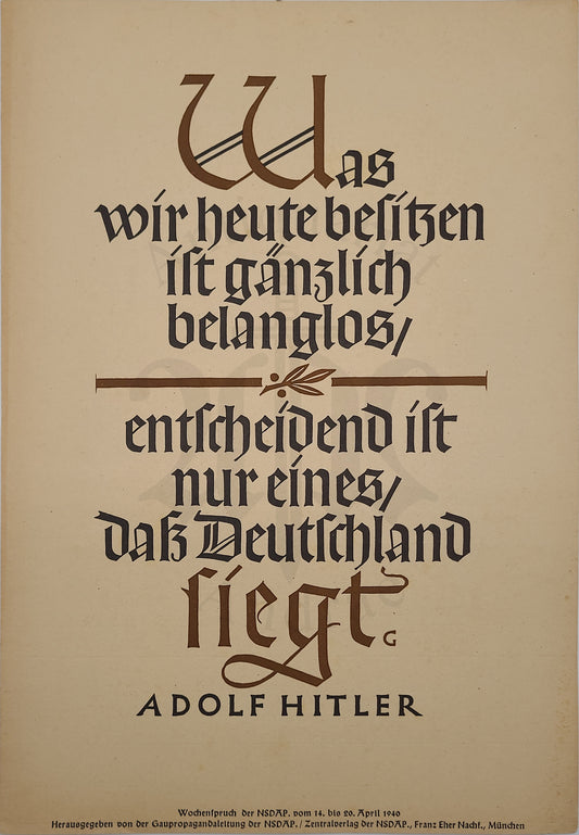 Adolf Hitler Wochenspruch 14.-20. April 1940