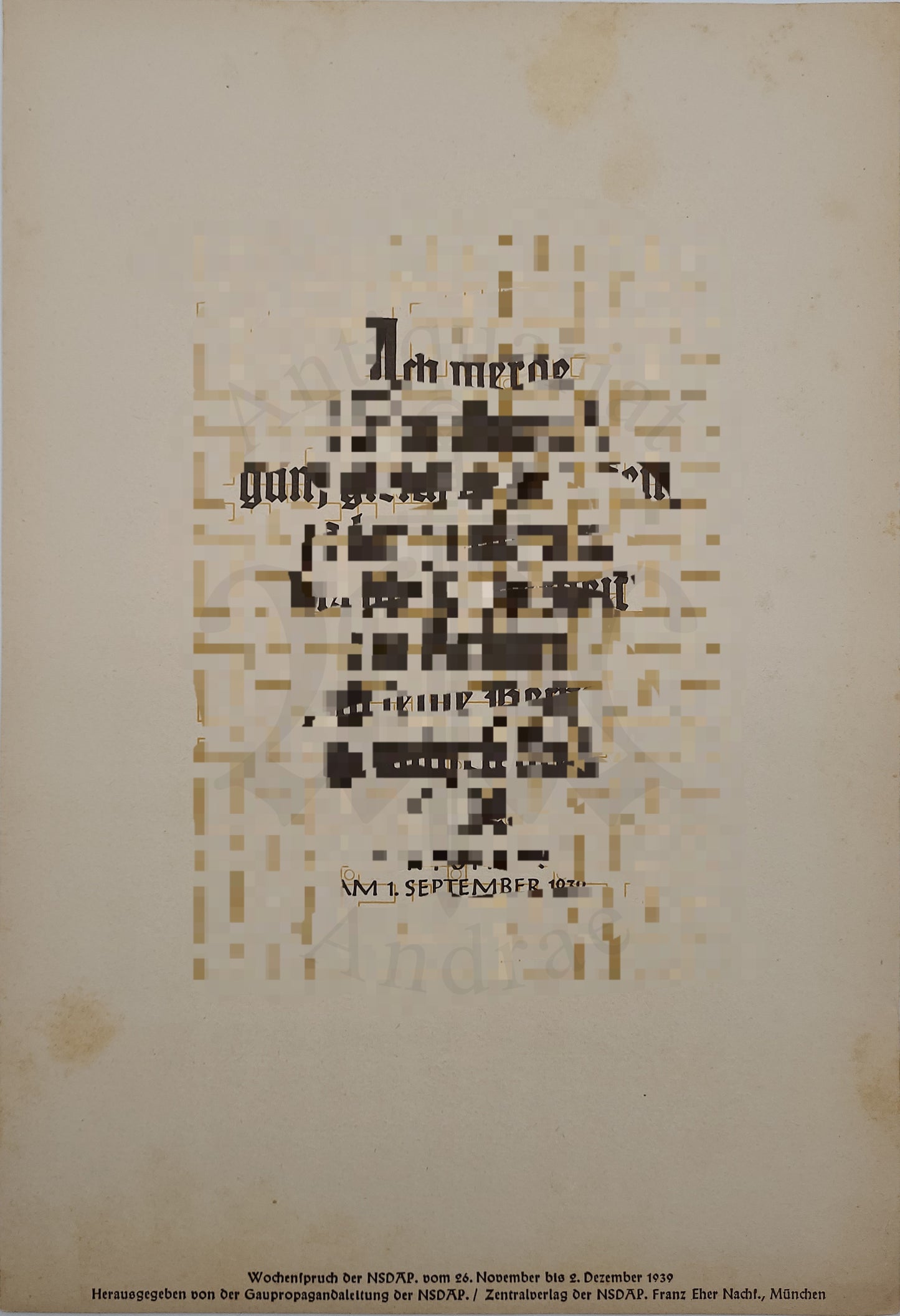 Adolf Hitler (Der Führer) Wochenspruch 26. Nov.-2. Dez. 1939
