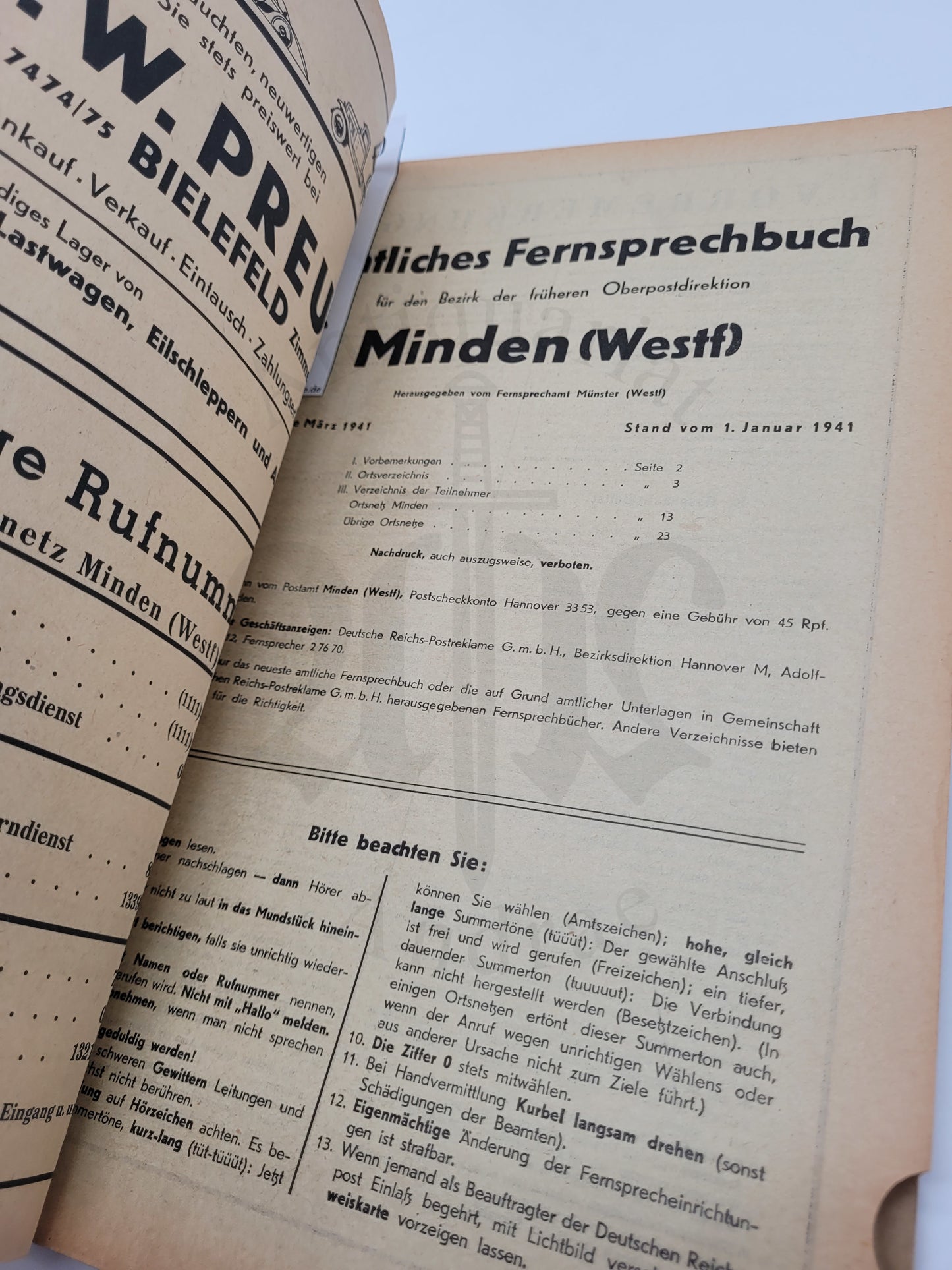 Amtliches Fernsprechbuch Minden (Westf)