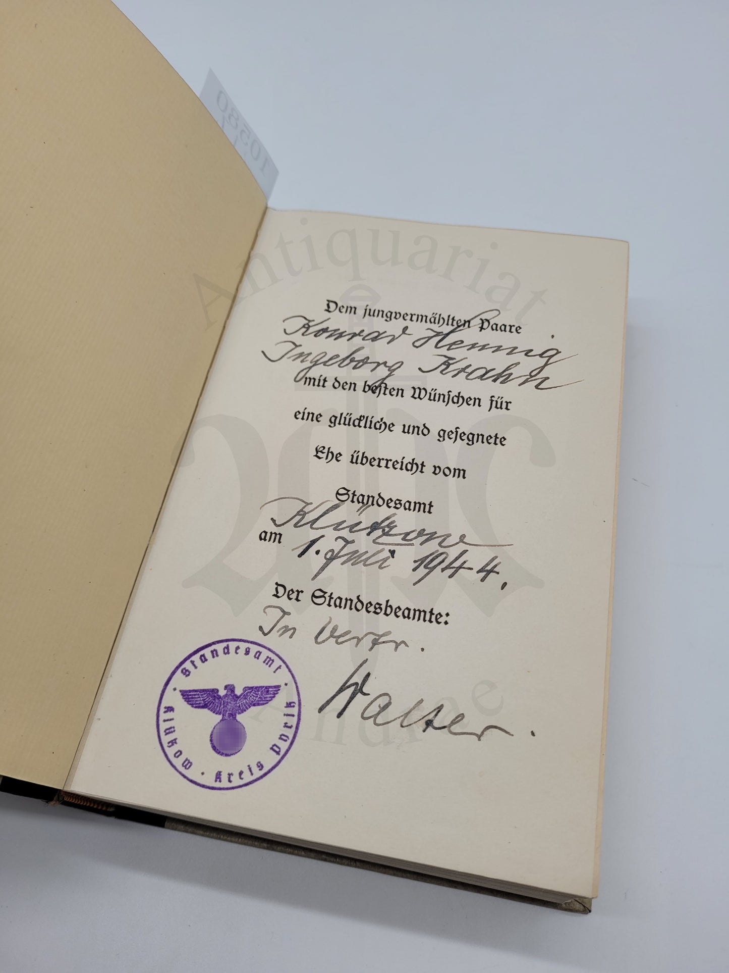 Mein Kampf Hochzeitsausgabe Klützow (Stettin) 1943 (Druckschrift) (Selten)