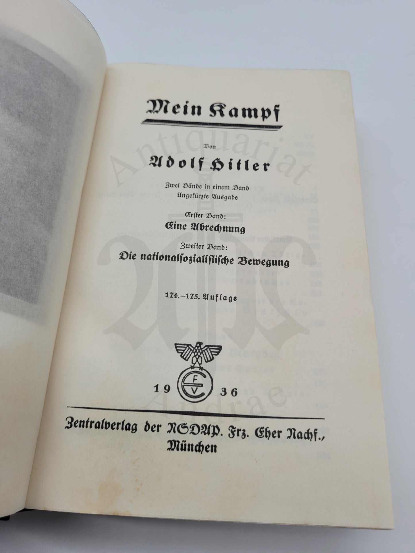 Mein Kampf Volksausgabe 1936 (Orig. Schutzumschlag) (TD-Widmung)
