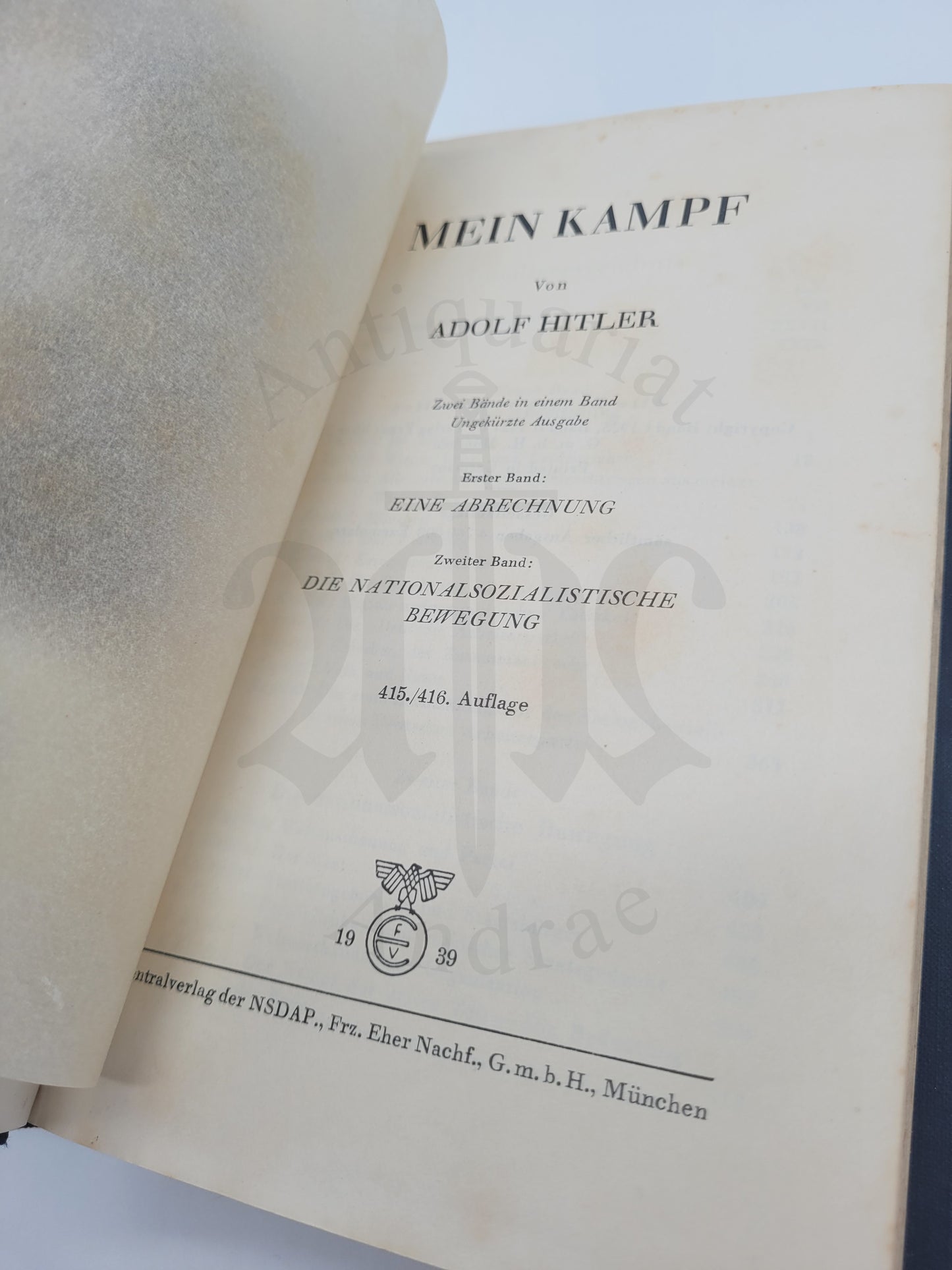 Mein Kampf Antiqua-Ausgabe (Volksausgabe) 1939 (Druckschrift) (Extrem Selten)