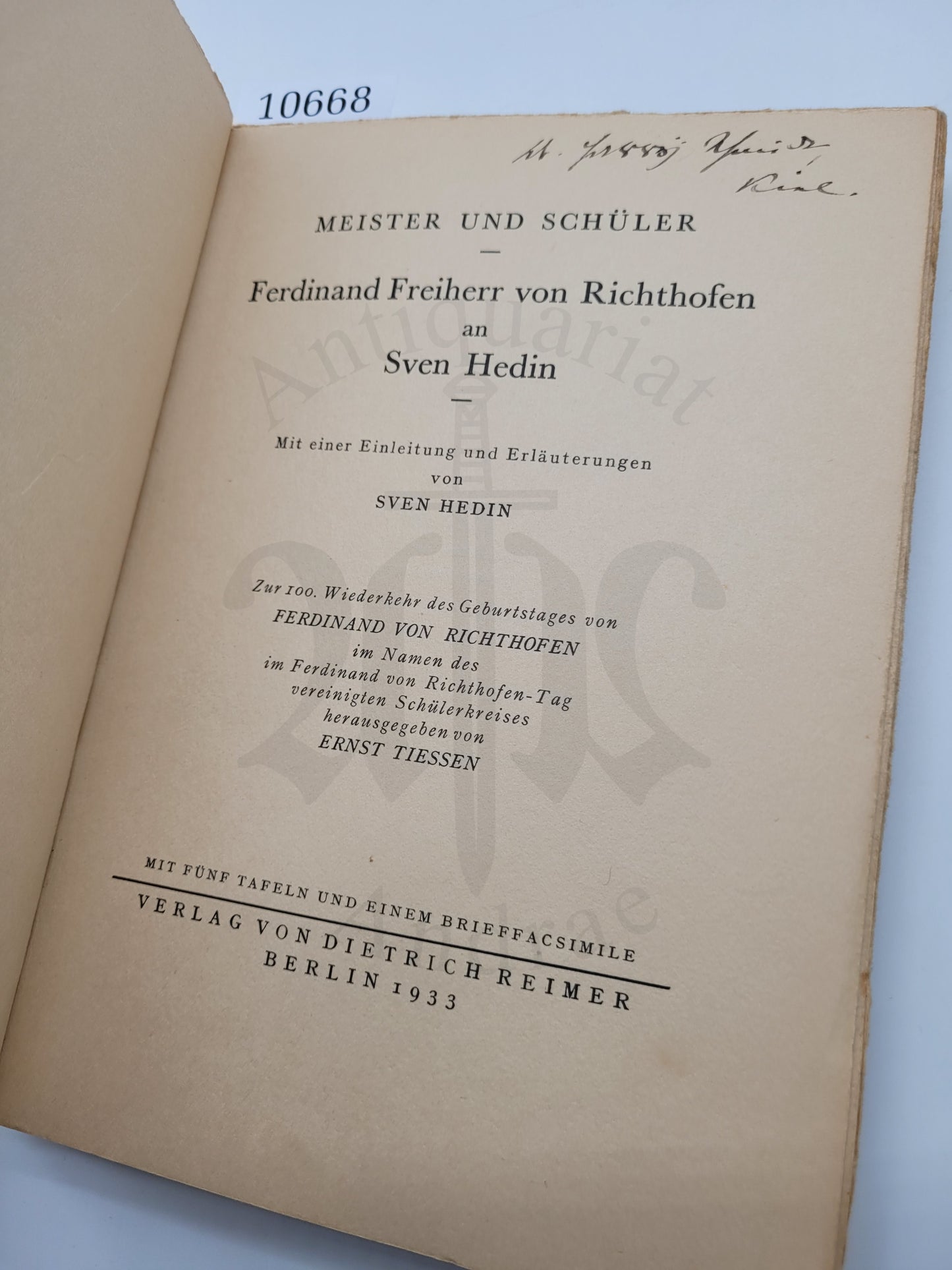 Ferdinand Freiherr von Richthofen an Sven Hedin